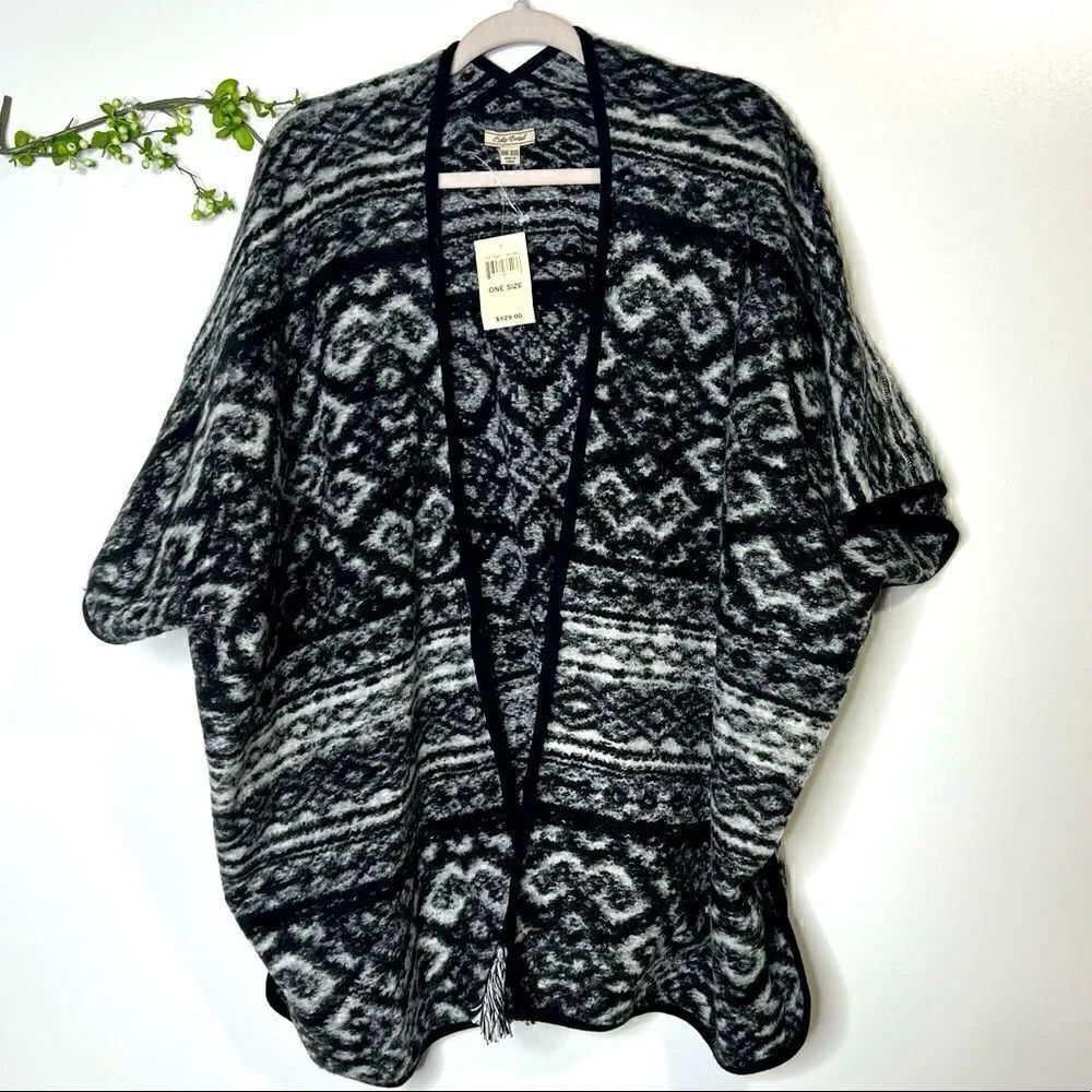 Lucky Brand Black White Gray Poncho Sweater NWT!